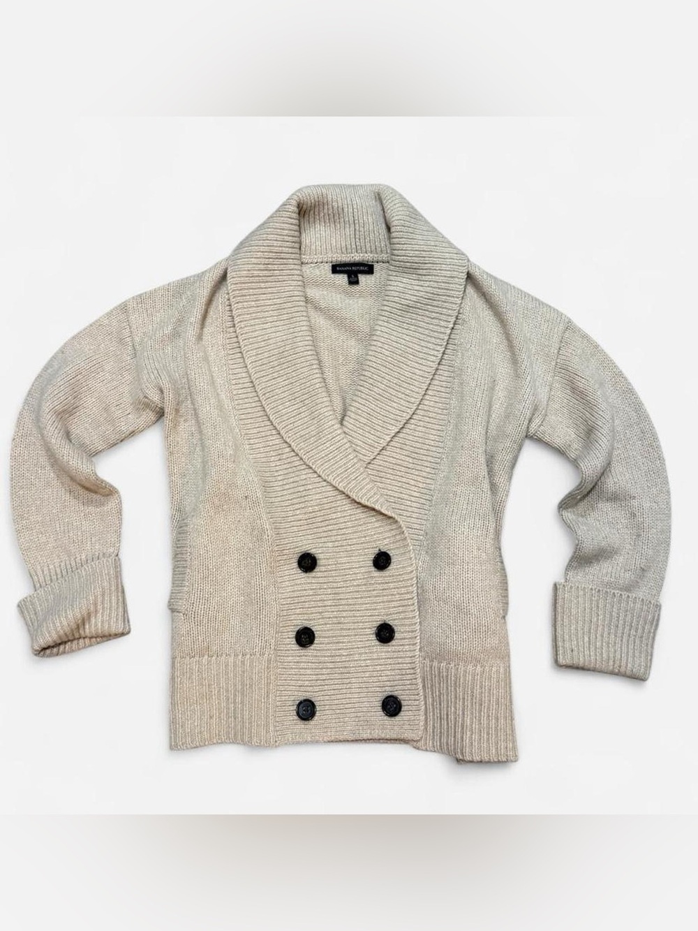 Banana Republic Cream Double-Breasted Shawl Collar Cardigan